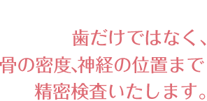 歯だけではなく、骨の密度、神経の位置まで精密検査いたします。